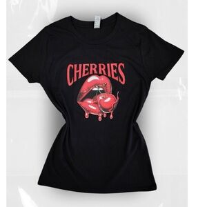 Black T-Shirt with Red Cherries Graphic